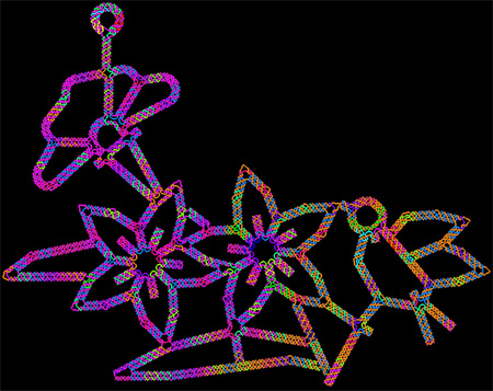 Computer-generated sketch of a DNA origami folded into a flower-and-bird structure.