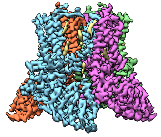 A blue, purple, orange, and green cluster.