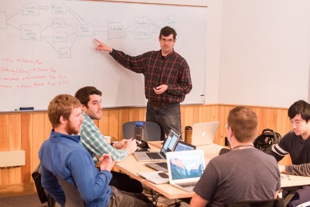 Dr. Benjamin King teaching in front of four workshop participants.