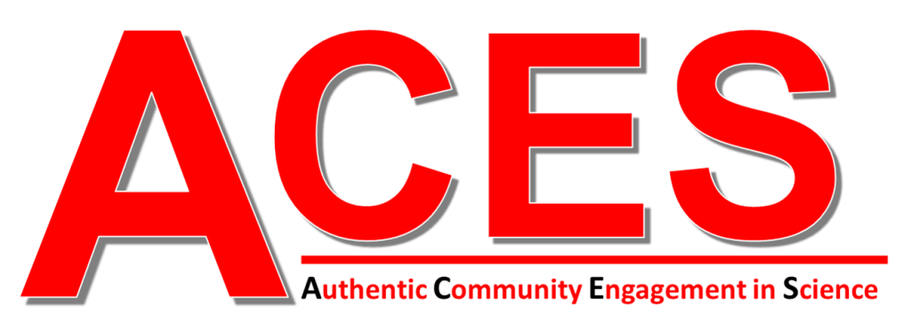 Large red letters spell “ACES” above smaller text that reads “Authentic Community Engagement in Science.”