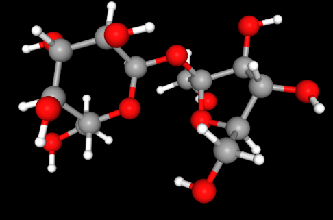 A ball-and-stick model showing 12 gray spheres, 11 red spheres, and 22 smaller white spheres all connected with rods.